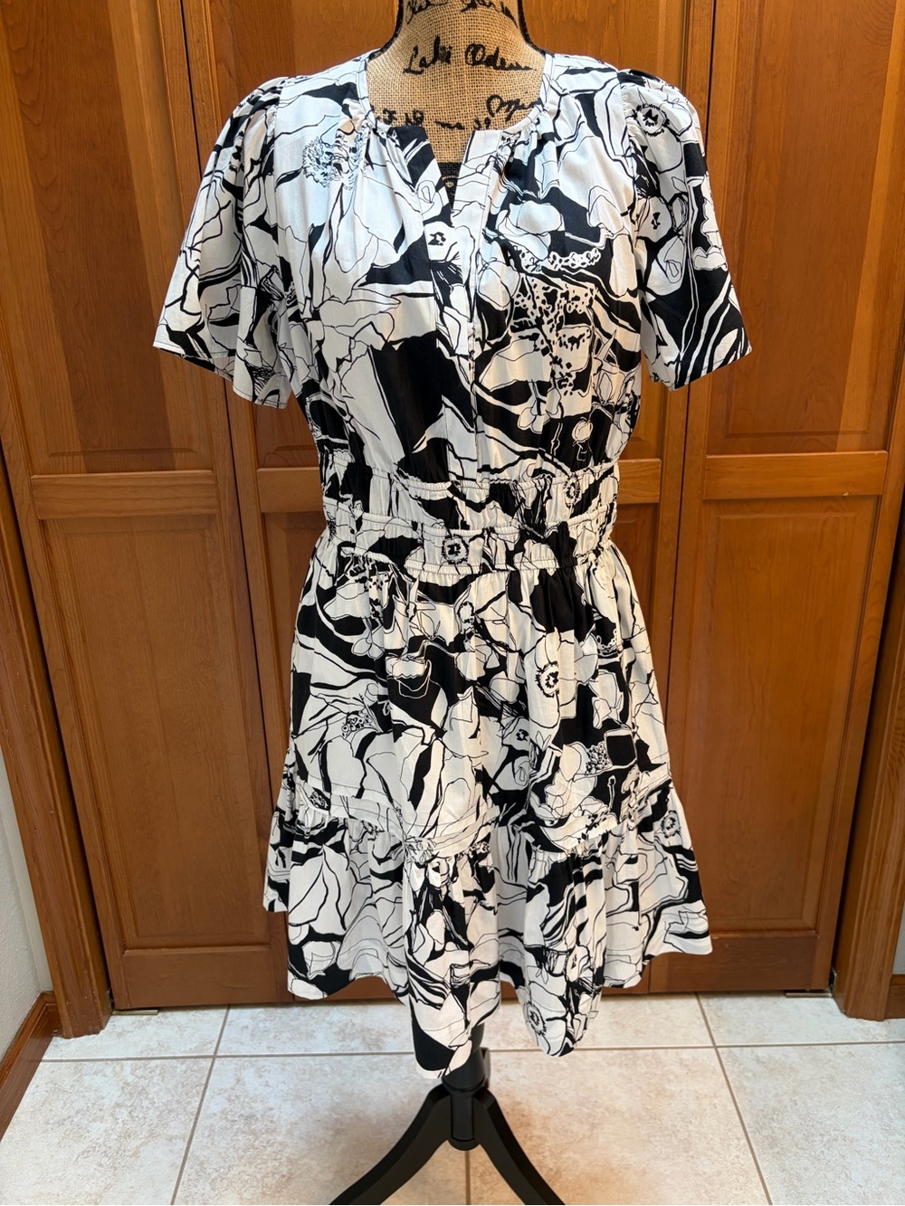 Anthropologie Somerset Dress in Black and White Floral Pattern